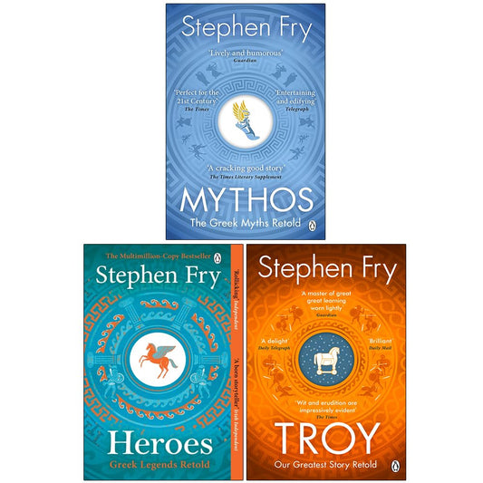 Stephen Fry Greek Myths Series Collection 3 Books Set (Troy, Heroes, Mythos)