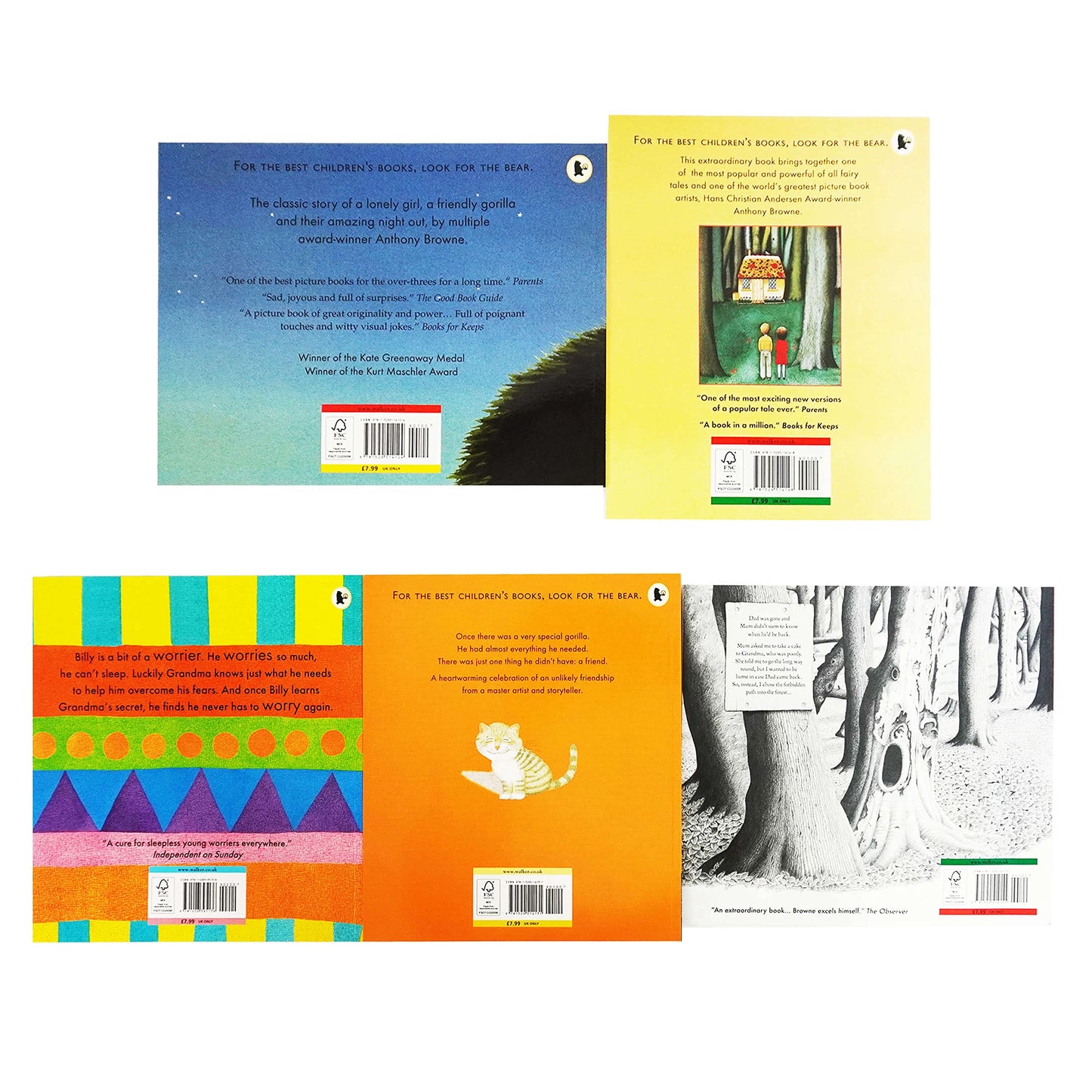 Anthony Browne Collection 5 Books Set (Hansel and Gretel, Into the Forest, Little Beauty, Gorilla & Silly Billy)