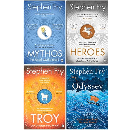 Stephen Fry Greek Myths Series 4 Books Collection Set (Mythos, Heroes, Troy & Odyssey)