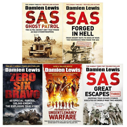 Damien Lewis 5 Books Collection Set (The Ministry of Ungentlemanly Warfare, SAS Great Escapes Three, SAS Forged in Hell, SAS Ghost Patrol, Zero Six Bravo)