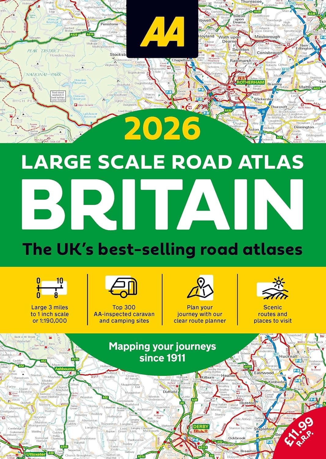 2026 Large Scale Road Atlas Britain (AA Publishing) 3 miles to 1 inch scale (A3 size) [Staple Bound]
