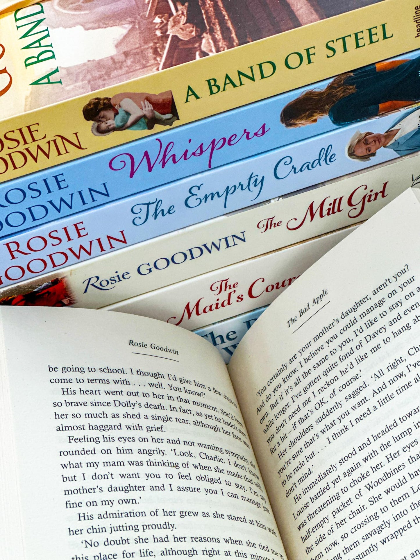 Rosie Goodwin Collection 8 Books Set (The Maid's Courage, Ribbon Weaver, No One's Girl, The Mill Girl, Bad Apple, A Band of Steel, Whispers, The Empty Cradle)